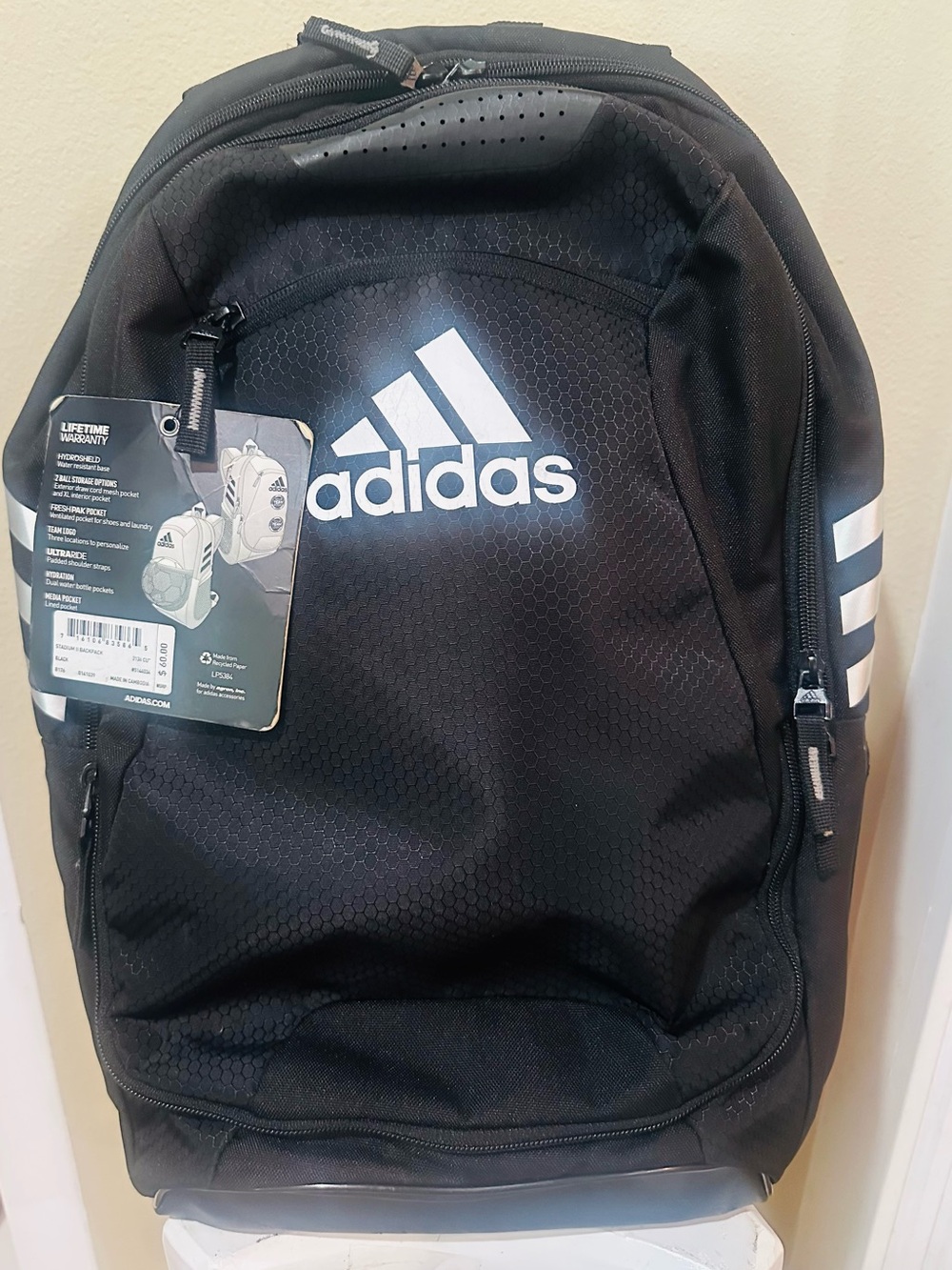 adidas Black Backpack with White Logo and Stripes